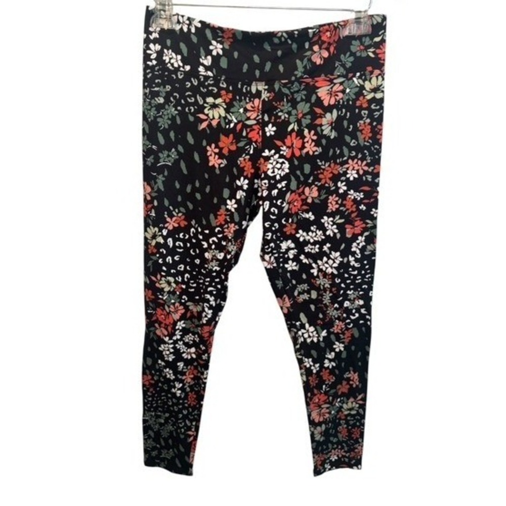 Cuddl Duds Womens Black Floral Print High Rise Leggings M NEW